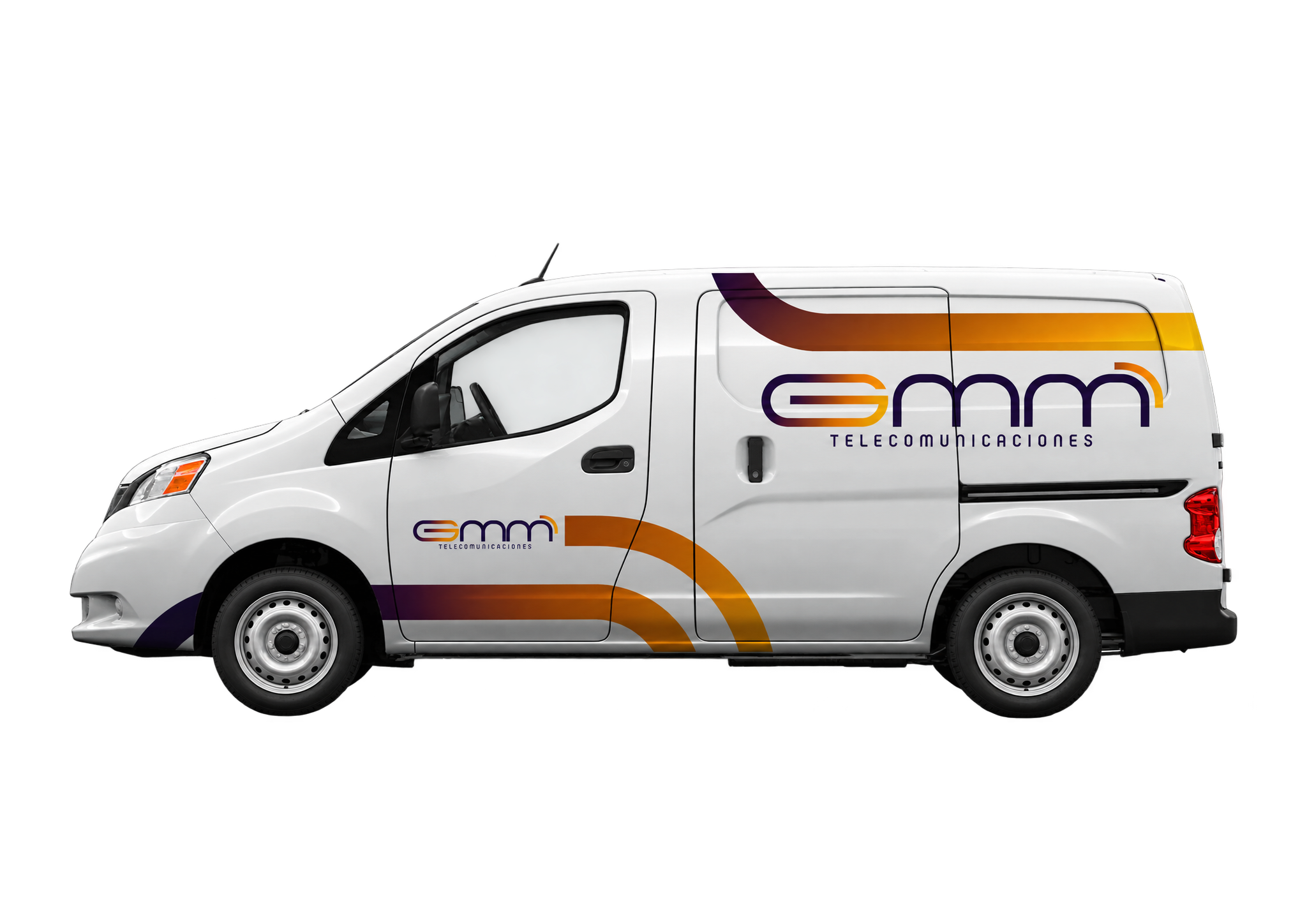 Furgoneta de GMM Telecomunicaciones rotulada con la identidad corporativa