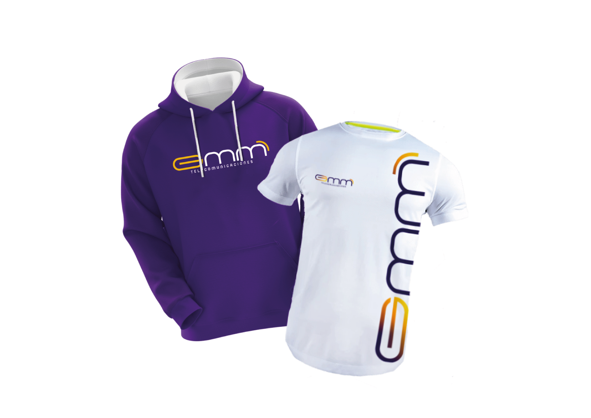 Aplicación de la identidad GMM en sudadera y camiseta corporativas