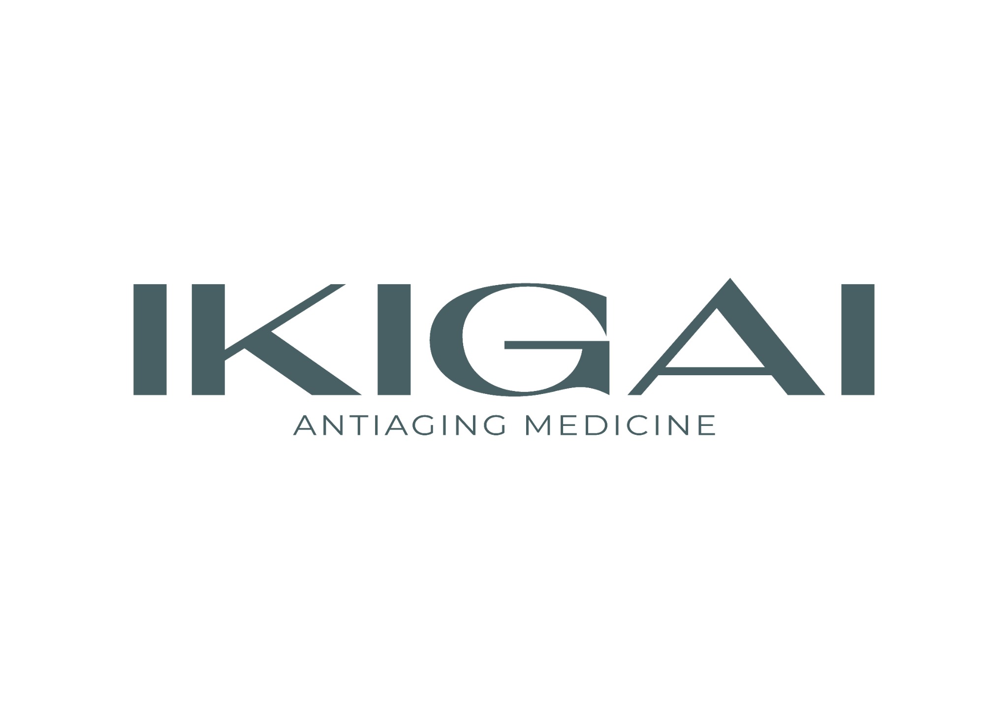Logotipo principal de Ikigai Antiaging Medicine en verde azulado sobre fondo blanco