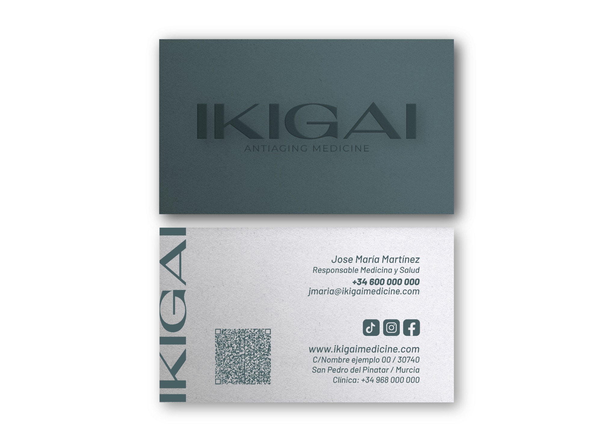 Aplicación de la identidad Ikigai en papelería y tarjetas corporativas