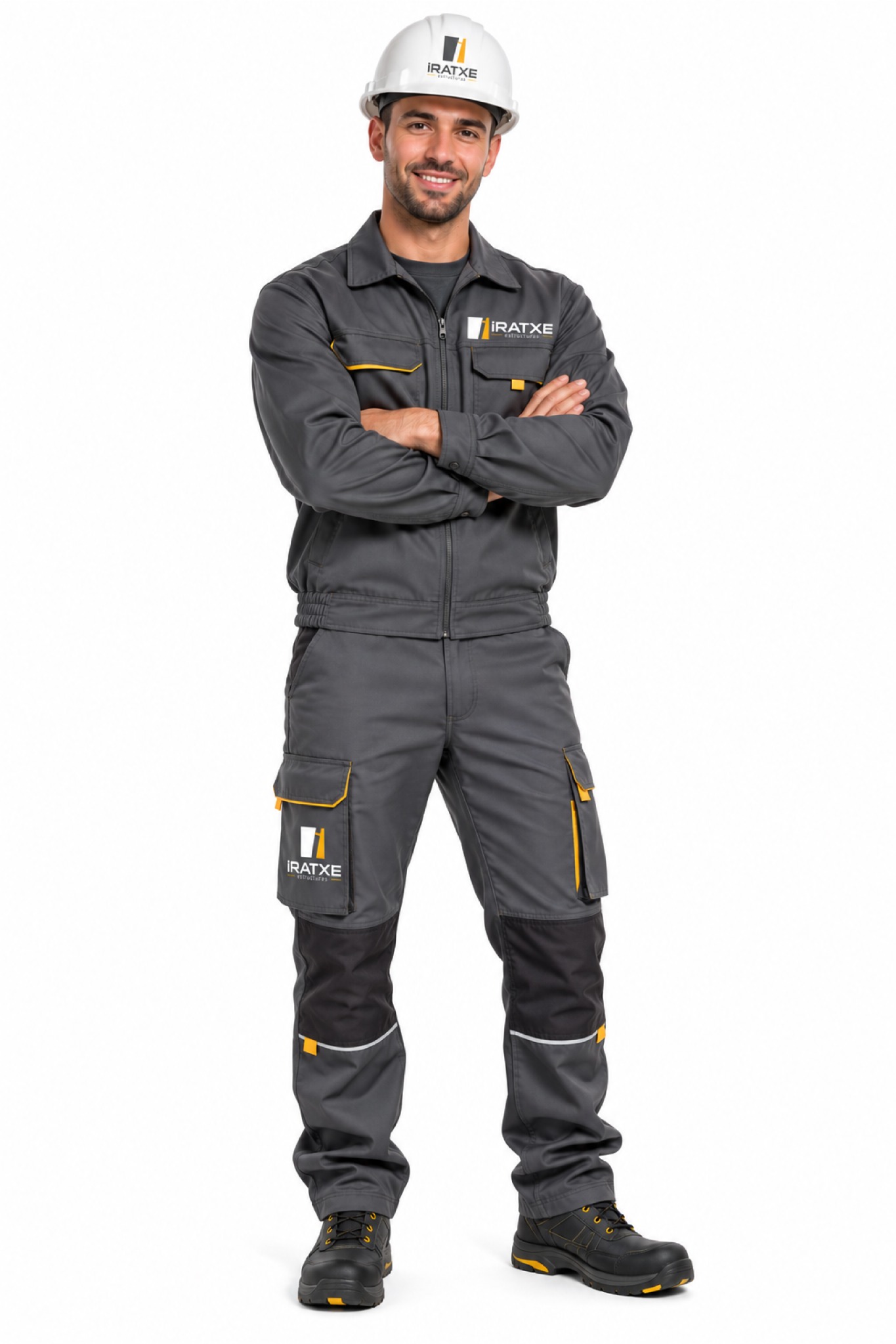 Aplicación de la marca Iratxe Estructuras en vestuario y uniforme de obra