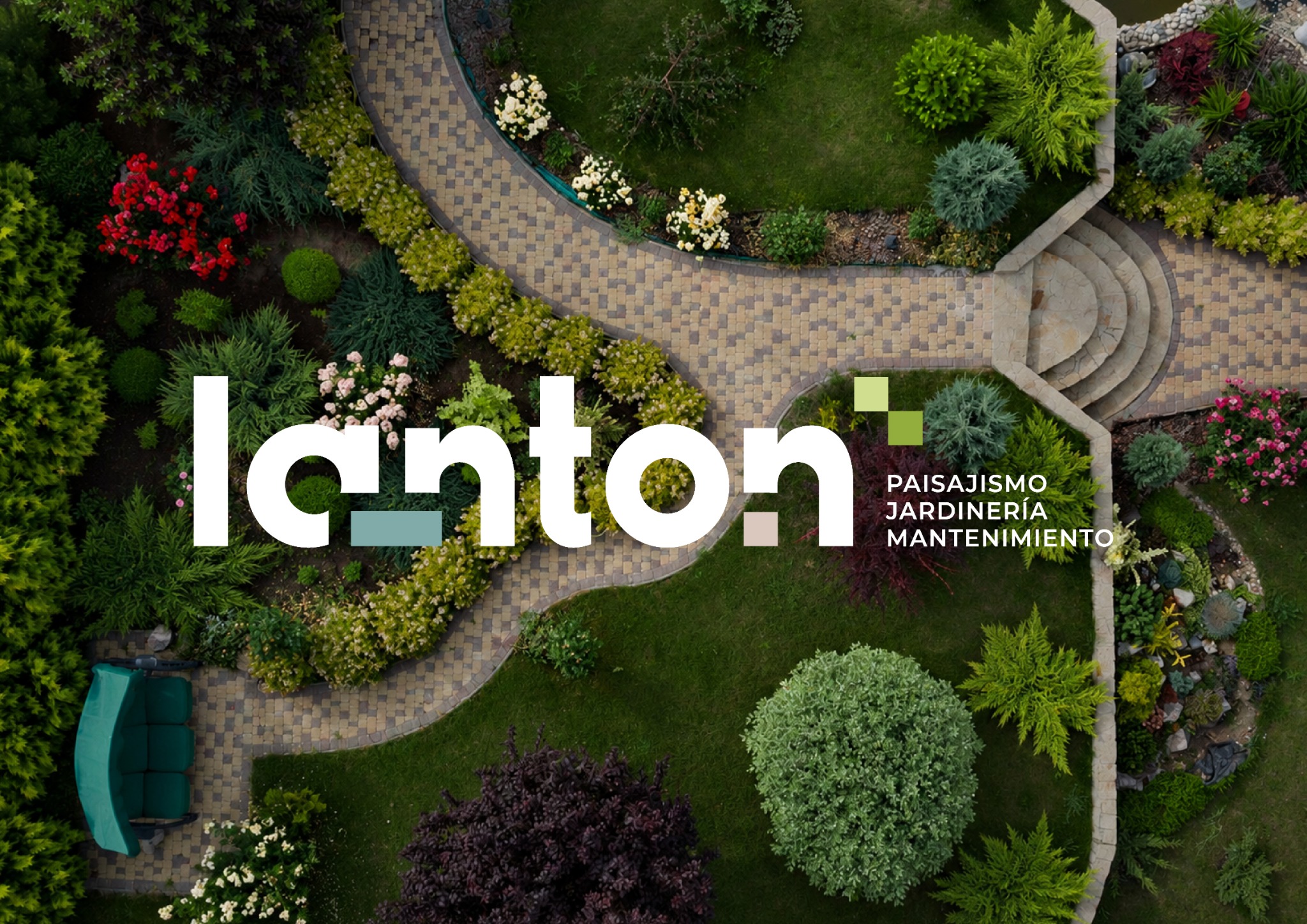 Logotipo Lanton en blanco sobre fondo marrón corporativo