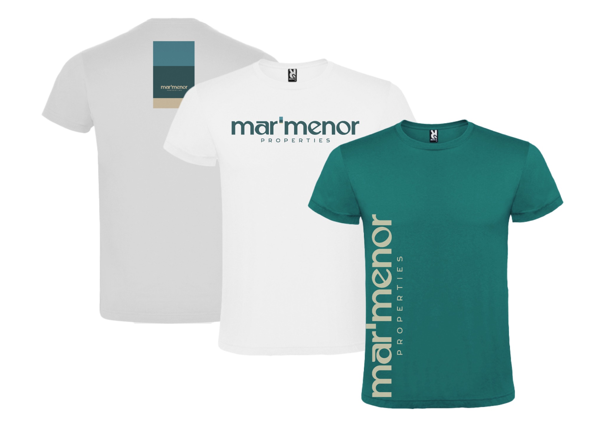 Aplicación de la identidad visual de Mar Menor Properties en camisetas corporativas