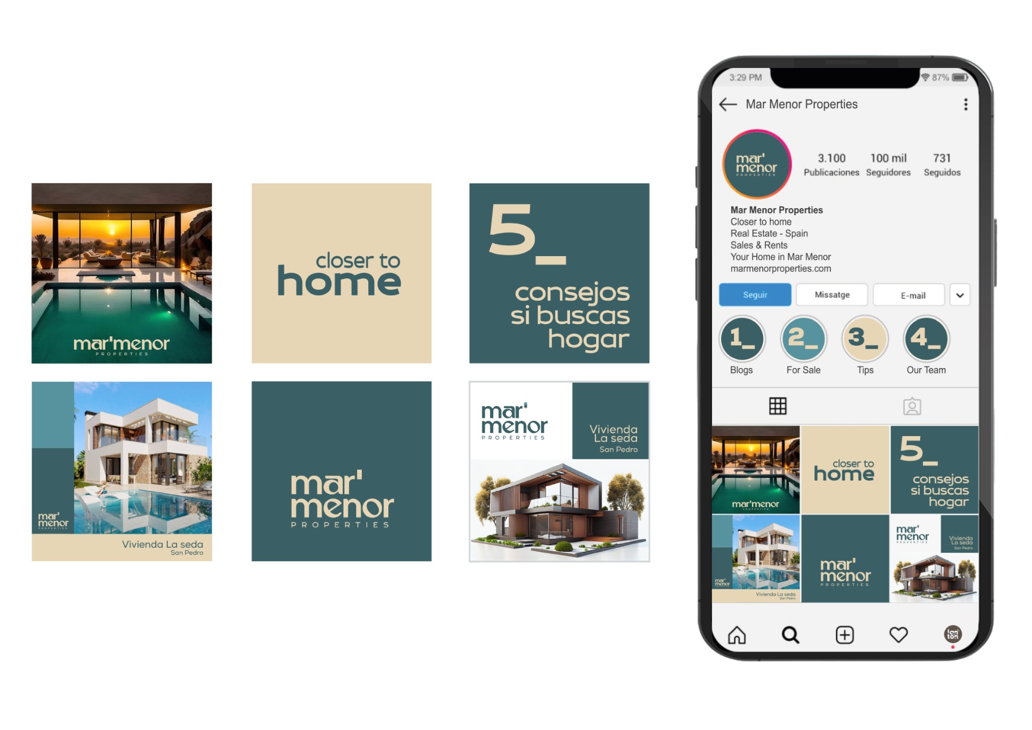 Diseño de contenidos para redes sociales de Mar Menor Properties